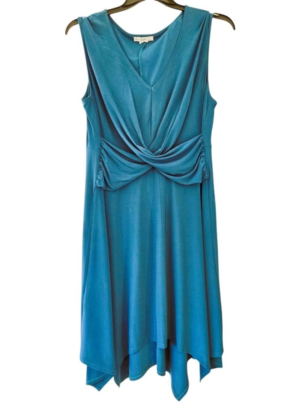Love Squared Twist Front Midi Dress Women's XL Teal Sleeveless Handkerchief Hem